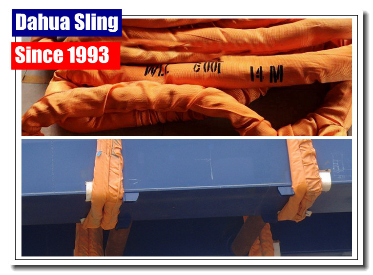 Durable 10t Orange Lifting Straps , 1 Layer Synthetic Round Slings 300mm Width
