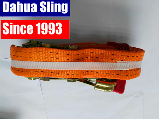 5000kg Red Rubber Coating Cargo Ratchet Tie Down Straps with Double J hook