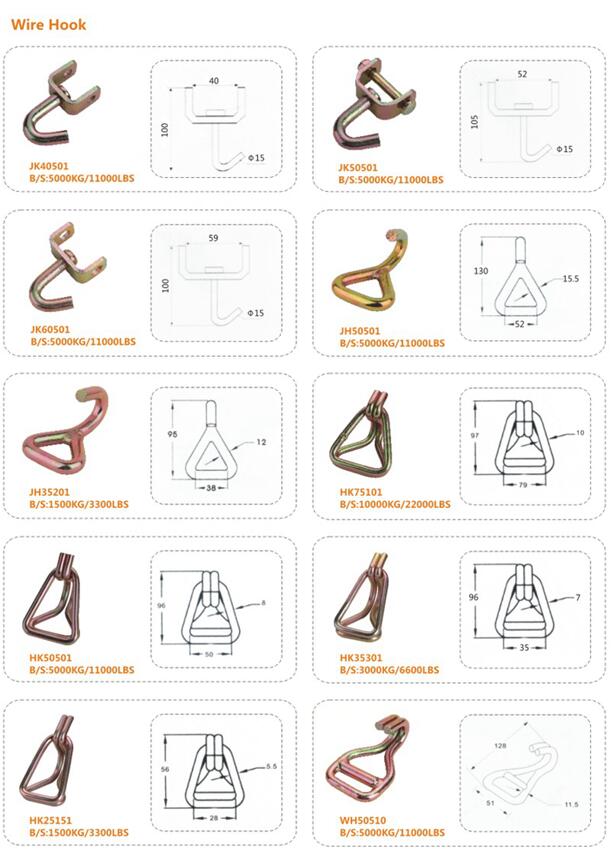 2 Inch Short Ratchet Strap Flat Hook , Trailer Strap Hooks Plastic Coated